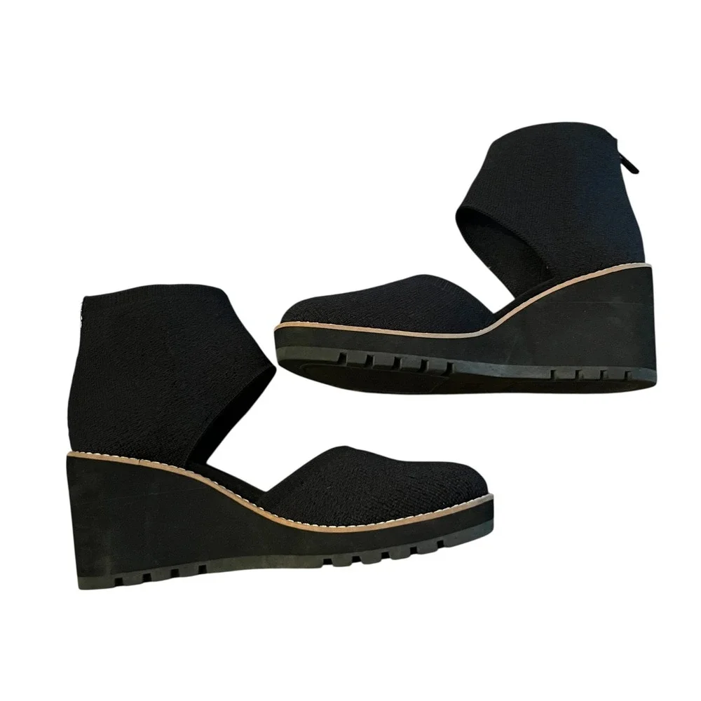 Eileen Fisher Black Alec Round-Toe Stretch Wedges 8
